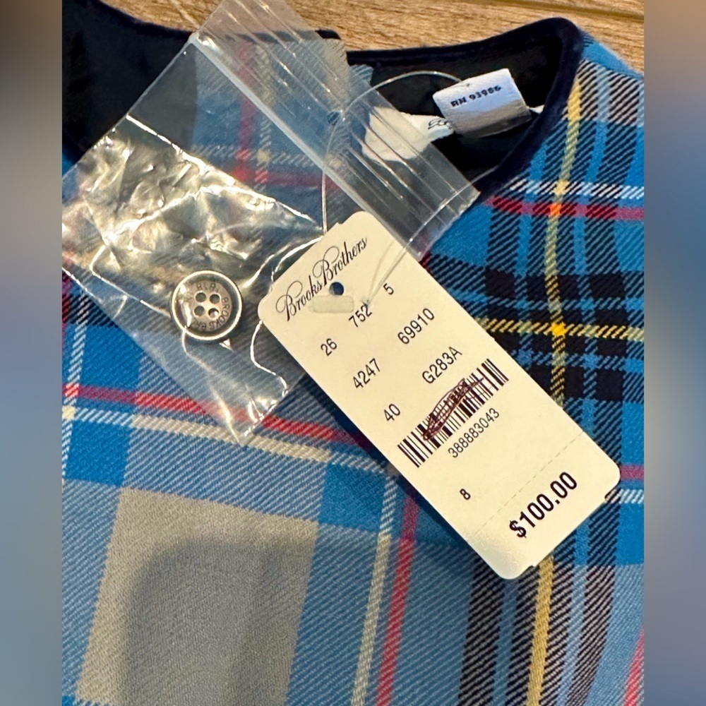 NWT! Brooks Brothers Girls 8 Blue Plaid Short Sleeve Sheath Dress - Picture 7 of 7